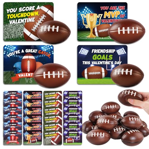 Shemira 24 Pack Valentines Day Cards for Kids with Squeeze Footballs Classroom Gift Exchange Valentines Gifts Foam Balls for Party Favors - Image 1
