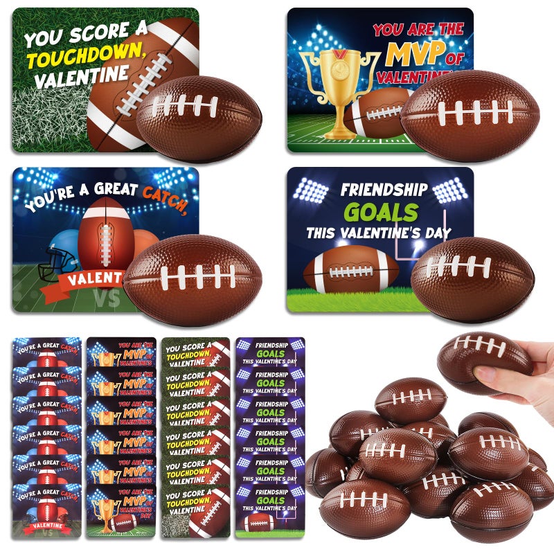 Shemira 24 Pack Valentines Day Cards for Kids with Squeeze Footballs Classroom Gift Exchange Valentines Gifts Foam Balls for Party Favors - Image 3