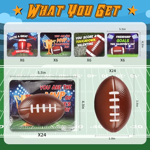 Shemira 24 Pack Valentines Day Cards for Kids with Squeeze Footballs Classroom Gift Exchange Valentines Gifts Foam Balls for Party Favors - Image 5