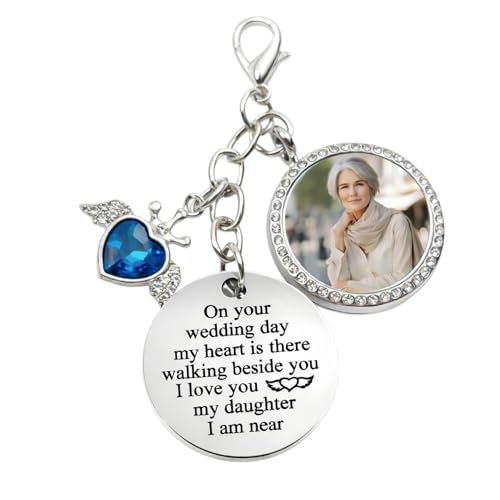 Dorla Cool Something Blue Charm for Bride Bouquet Rhinestone Photo Locket DIY Memorial Gifts Bridal Keepsake Daughter Wedding Accessories in Memory of Mom or Dad, Remembrance Gift - Image 1