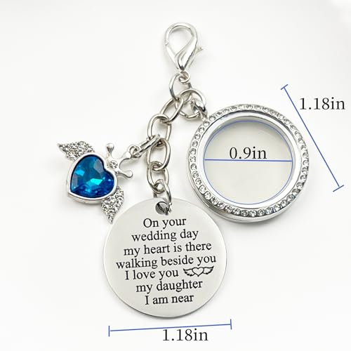 Dorla Cool Something Blue Charm for Bride Bouquet Rhinestone Photo Locket DIY Memorial Gifts Bridal Keepsake Daughter Wedding Accessories in Memory of Mom or Dad, Remembrance Gift - Image 4