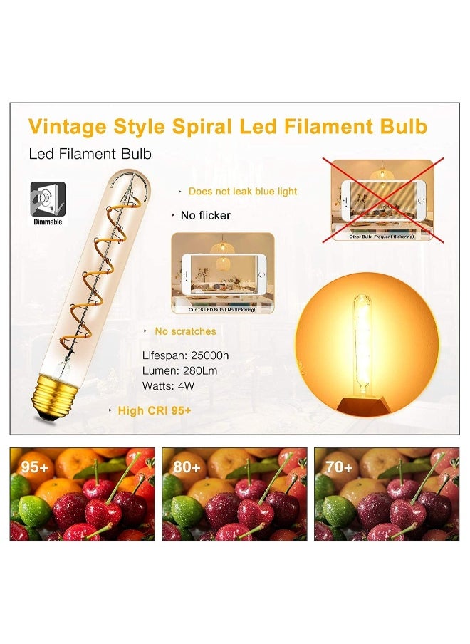 ماركة غير محددة مصابيح LED T30 قابلة للتخفيض، قاعدة E26، 40 واط، تصميم عتيق ضوء أبيض دافئ 2200 ك، ضوء كهرماني، مصابيح خيوط أنبوبية بطول 7.3 بوصة، تصميم مرن ناعم، عبوة من 2  - Image 2