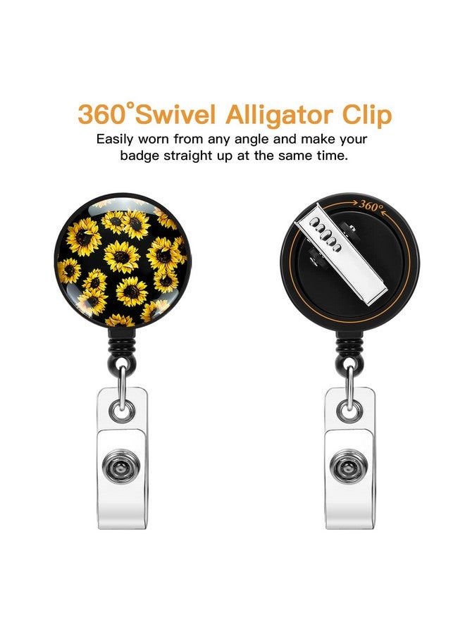Soleebee 3 Pack Badge Reels, 24'' Retractable Badge Holder with 360° Swivel Alligator Clip ID Name Badge Clip for Nurse Doctor Teacher Student Badge Reel (Sunflower) - Image 3