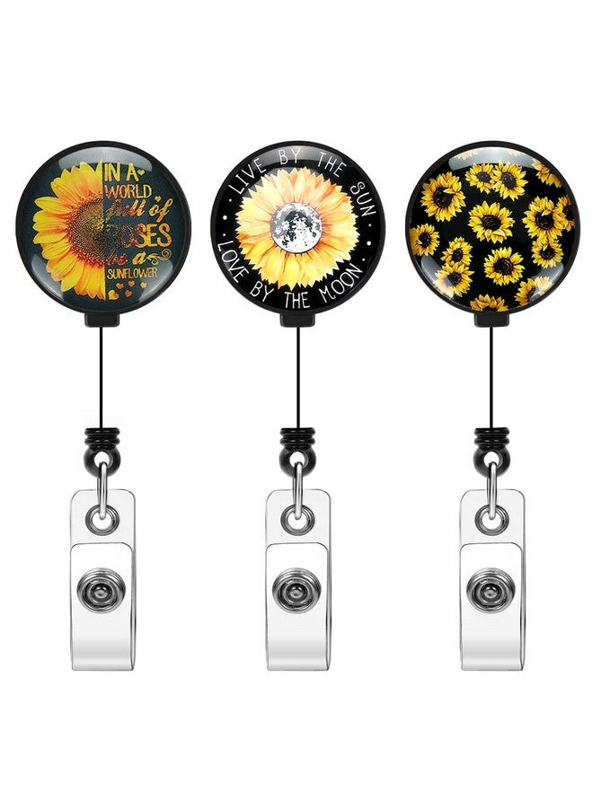 Soleebee 3 Pack Badge Reels, 24'' Retractable Badge Holder with 360° Swivel Alligator Clip ID Name Badge Clip for Nurse Doctor Teacher Student Badge Reel (Sunflower) - Image 1