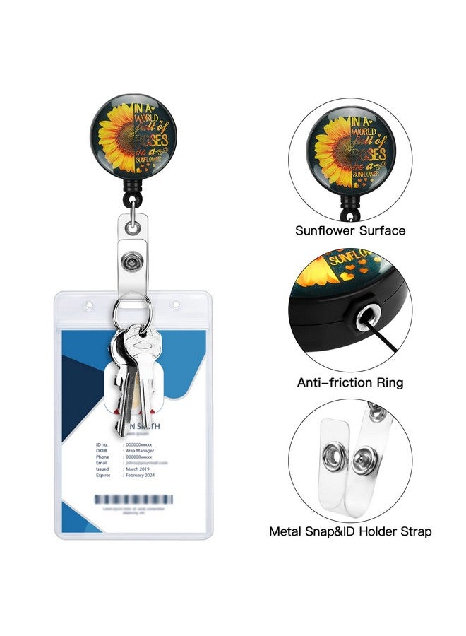 Soleebee 3 Pack Badge Reels, 24'' Retractable Badge Holder with 360° Swivel Alligator Clip ID Name Badge Clip for Nurse Doctor Teacher Student Badge Reel (Sunflower) - Image 4