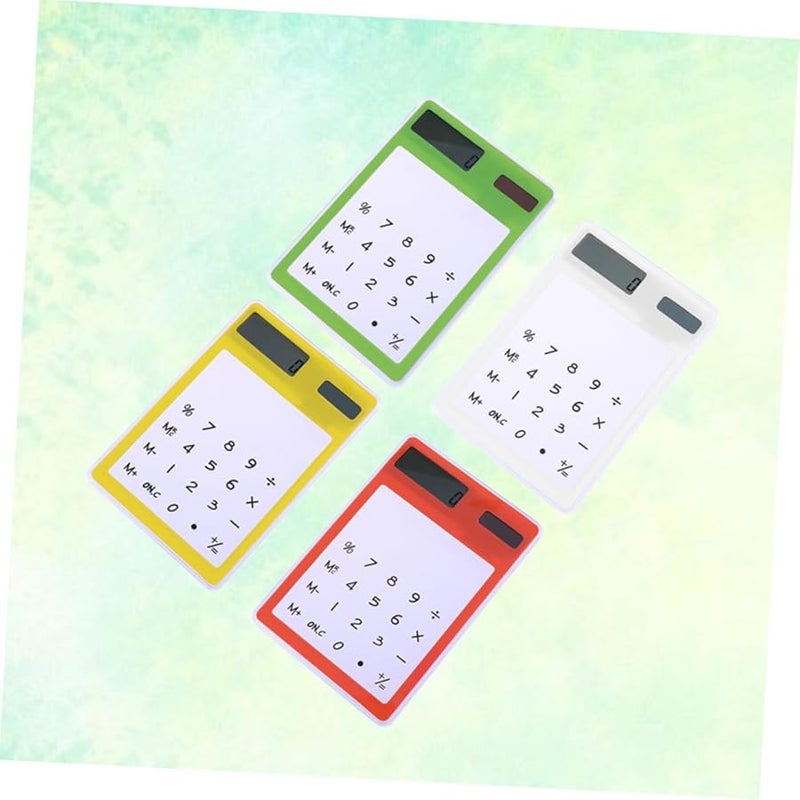 4 قطع مجموعة حاسبة مكتبية تعمل بالطاقة الشمسية، لوحة لمس شفافة، مدمجة خفيفة الوزن، أصفر أخضر أبيض برتقالي - Image 4