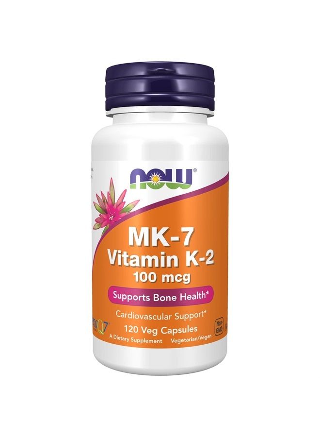 now Supplements, MK-7 Vitamin K-2 100 mcg, Cardiovascular Support*, Supports Bone Health*, 120 Veg Capsules - Image 1