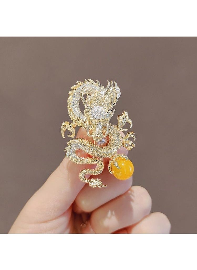 Generic Golden Zodiac dragon brooch luxury national fashion suit corsage vintage rhinestone accessories 2023 new coat pin buckle - Image 2