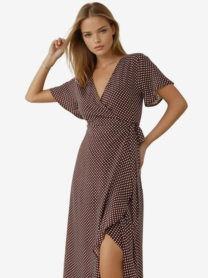 HICCUP V-Neck Printed Viscose Maxi Dress