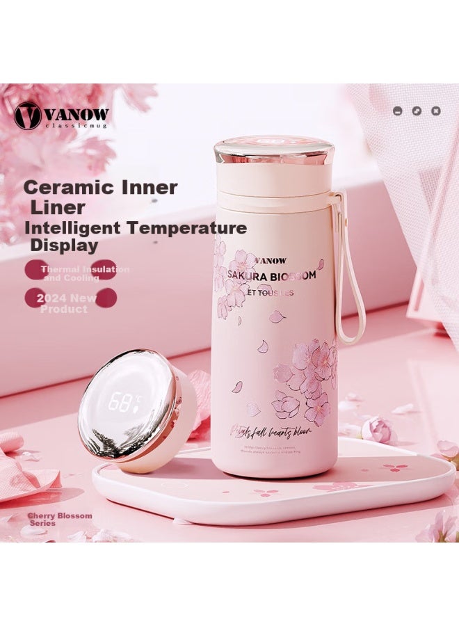 Vanow Valentine's Day Sakura Insulated Mug Women's Coffee Cup Ceramic Inner Tea Water Separation Birthday Gift Cup - Image 1