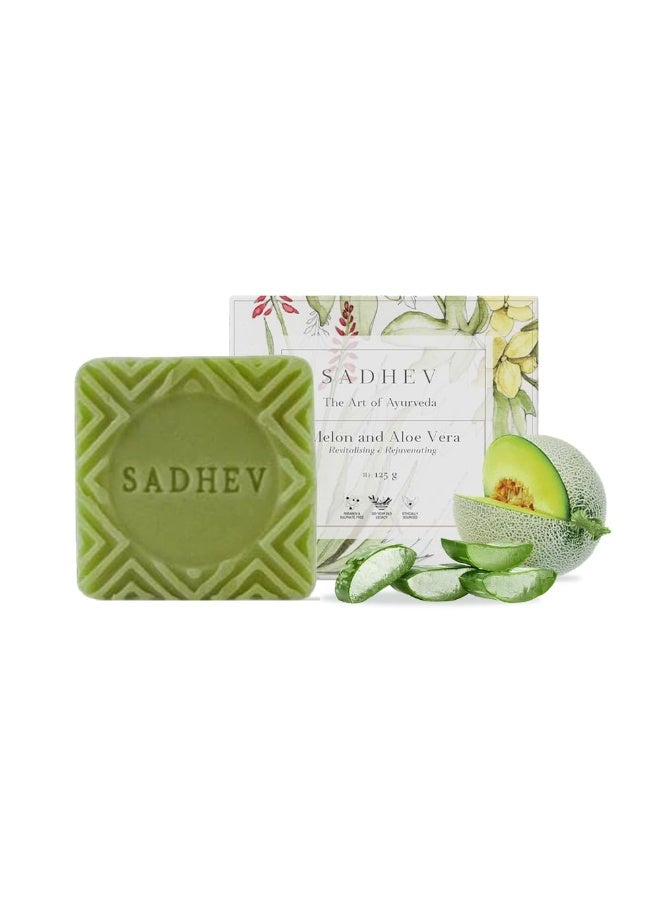 Sadhev Melon & Aloe Vera Ayurvedic Bathing Soap Bar For Revitalizing and Rejuveniating, Paraben & Sulphate Free - 125g (Pack of 1) - Image 1