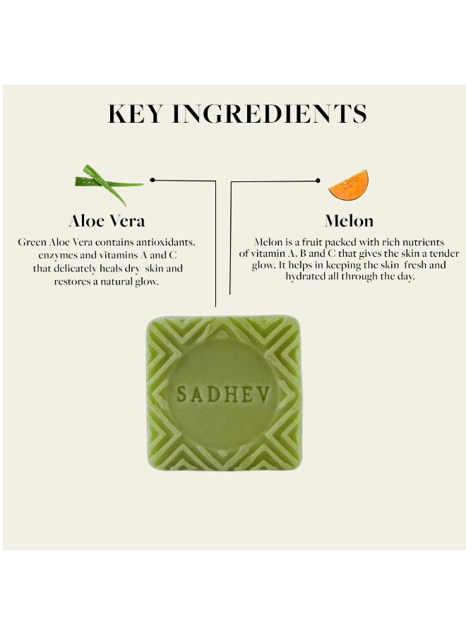 Sadhev Melon & Aloe Vera Ayurvedic Bathing Soap Bar For Revitalizing and Rejuveniating, Paraben & Sulphate Free - 125g (Pack of 1) - Image 2