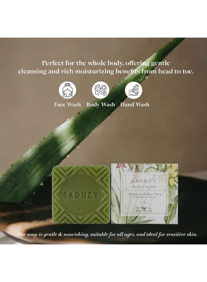 Sadhev Melon & Aloe Vera Ayurvedic Bathing Soap Bar For Revitalizing and Rejuveniating, Paraben & Sulphate Free - 125g (Pack of 1) - Image 4