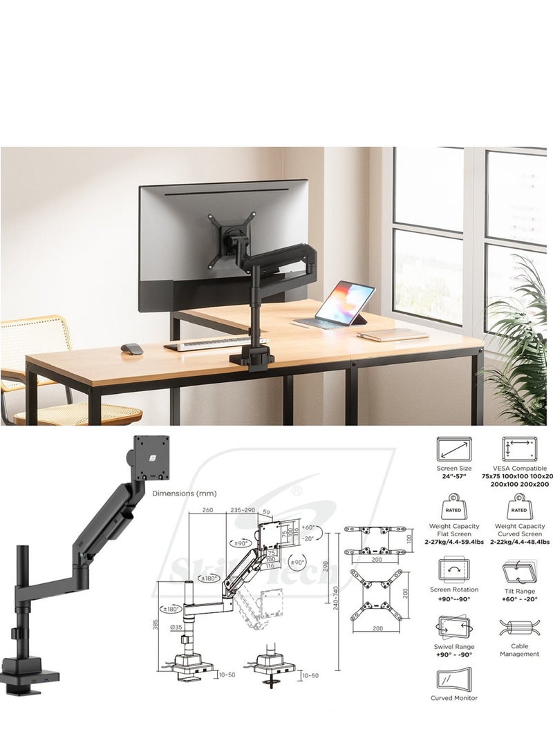 Ergonomic Gas Spring Monitor Mount with USB Connectivity - Image 4