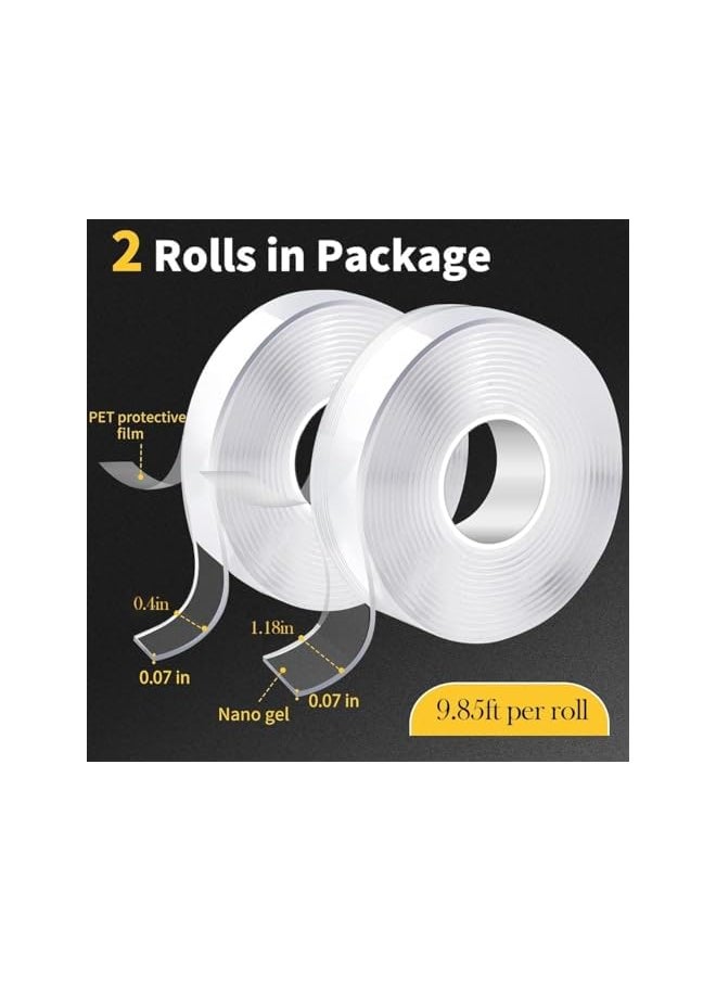 PROMASS Removable Heavy-Duty Nano Double-Sided Tape - 2 Rolls (30mm+10mm) Heat-Resistant, No Residue for Wall Decor, Car Dashboard, Tiles - Clear Adhesive Strips for Middle East Homes  - Image 3