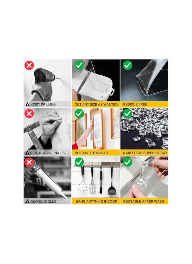 PROMASS Removable Heavy-Duty Nano Double-Sided Tape - 2 Rolls (30mm+10mm) Heat-Resistant, No Residue for Wall Decor, Car Dashboard, Tiles - Clear Adhesive Strips for Middle East Homes  - Image 5