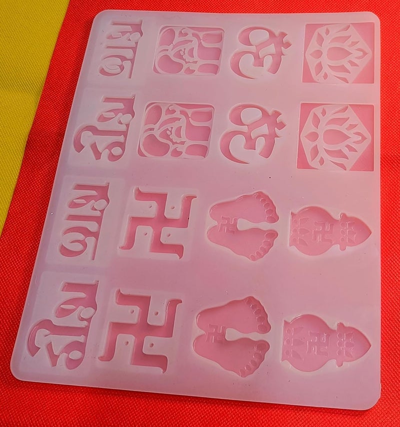 SNOOGG Offers Heavy Duty Silicone Molds Designed for Hindu Festivities with 16 Cavities That Include Vital Symbols Such as Shubh Labh Swastik Kalash Lakshmis feet OM and Lotus - Image 2