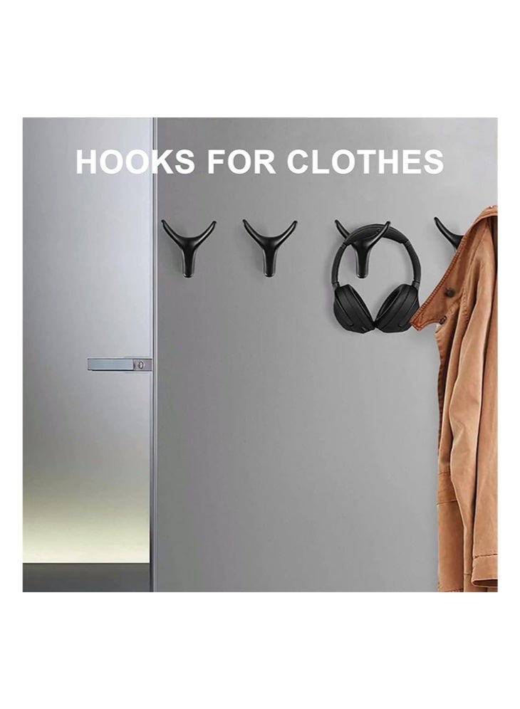 Wall Hook, 4PCS Coat Hooks, Cow Head Wall Hooks for Heavy Duty Door Hanger, Double Hooks Utility Black Hooks, Living Room, Bathroom, Kitchen, Bedroom for Coat, Bag, Scarf, Towel - Image 3