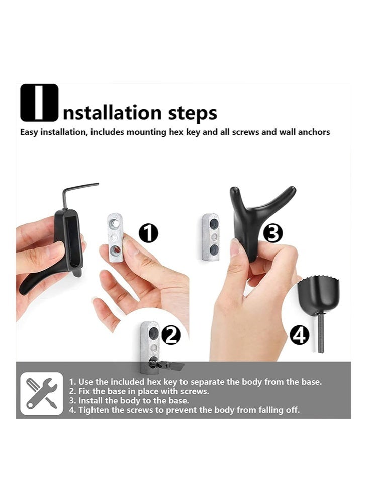 Wall Hook, 4PCS Coat Hooks, Cow Head Wall Hooks for Heavy Duty Door Hanger, Double Hooks Utility Black Hooks, Living Room, Bathroom, Kitchen, Bedroom for Coat, Bag, Scarf, Towel - Image 4