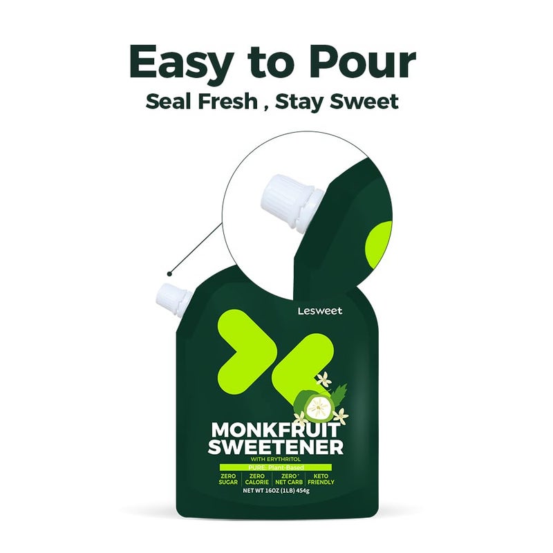 Lesweet Monk Fruit Sweetener with Erythritol, Monk Fruit Extract, 1:1 White Sugar Substitute, Zero Calorie, Keto Friendly, Non-GMO, Perfect for Coffee & Baking, 16 oz (Pack of 1) - Image 3