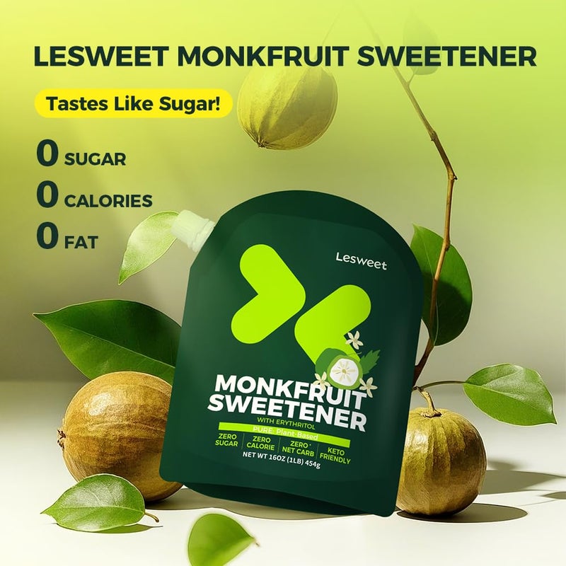 Lesweet Monk Fruit Sweetener with Erythritol, Monk Fruit Extract, 1:1 White Sugar Substitute, Zero Calorie, Keto Friendly, Non-GMO, Perfect for Coffee & Baking, 16 oz (Pack of 1) - Image 2