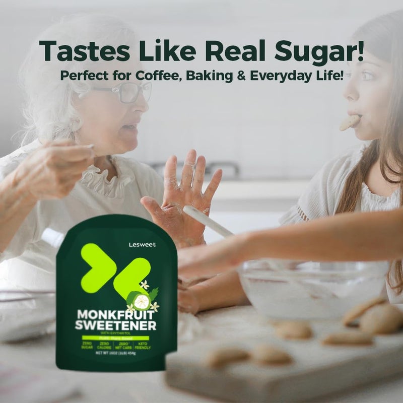 Lesweet Monk Fruit Sweetener with Erythritol, Monk Fruit Extract, 1:1 White Sugar Substitute, Zero Calorie, Keto Friendly, Non-GMO, Perfect for Coffee & Baking, 16 oz (Pack of 1) - Image 5