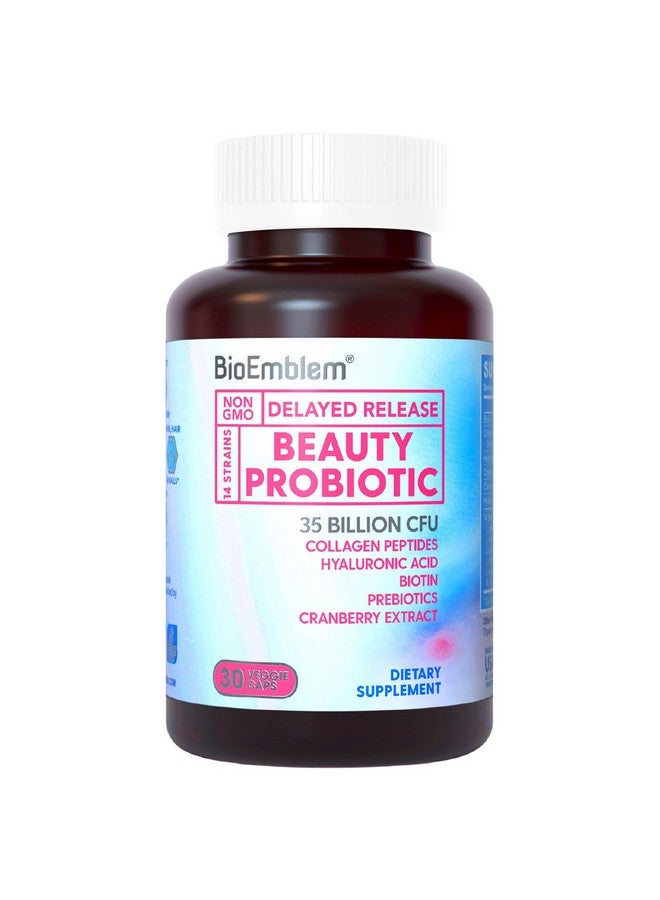 BioEmblem Beauty Probiotics for Women, 35 Billion CFU 14 Strains with Biotin, Collagen, Prebiotics for Digestive Health, Hair Skin and Nails, Vaginal Probiotics Supplement, Shelf Stable, 30 Caps - Image 1