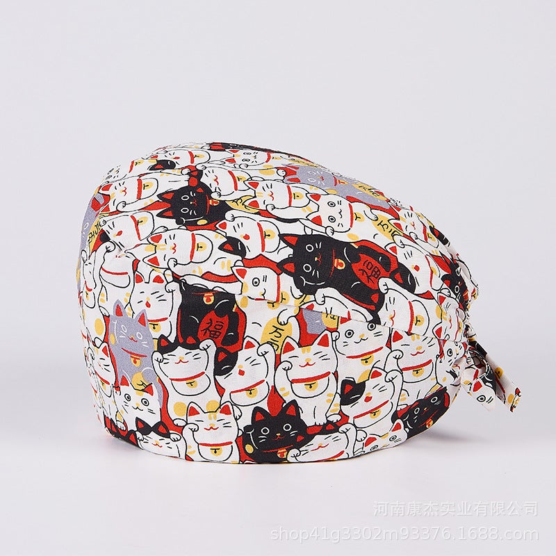 Surgical Cap Frosted Cap Women'S Pure Cotton Surgical Tie-Up Printed Nurst'S Cap New Buckle Men'S Dental And Dental Work Cap - Image 1
