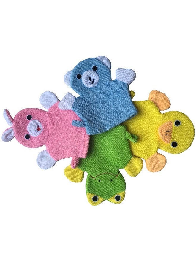 Kids Helper Cute Baby Kids Bath Sponge/Mitt/Glove Set of 4 Cartoon Rabbit/Frog/Duck/Bear  - Image 1