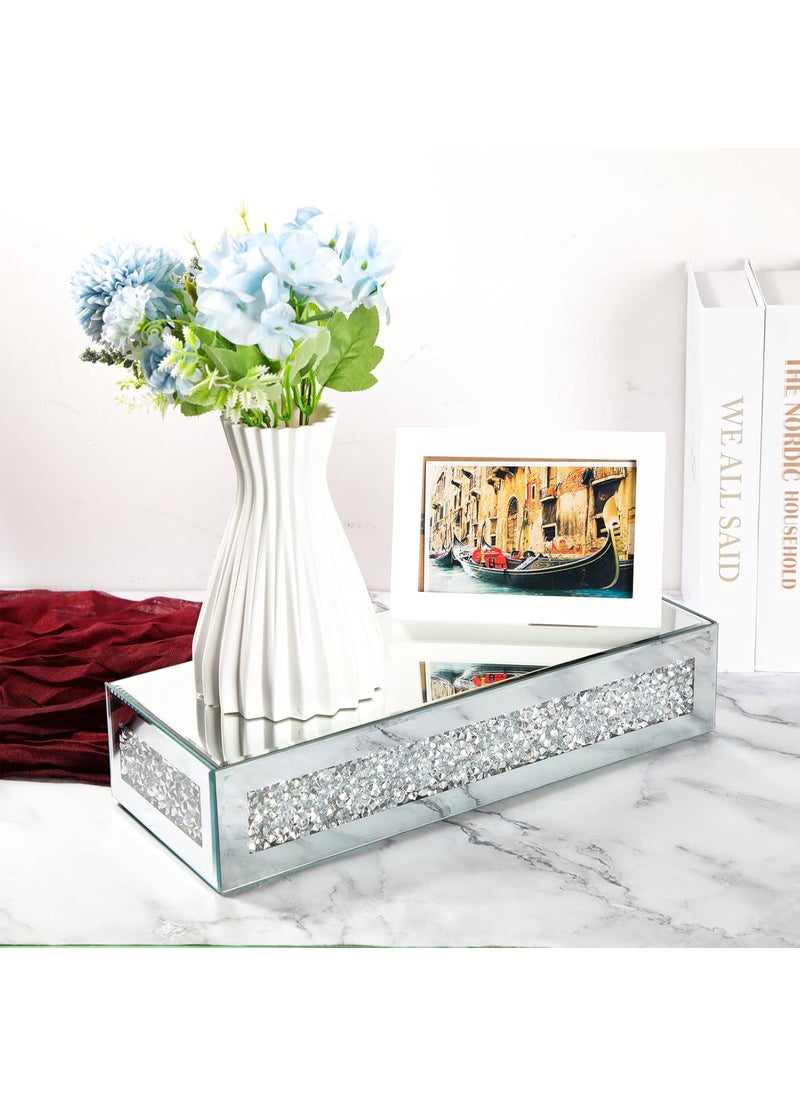 Reginary 2 Pieces Mirrored Floating Wall Shelf Crushed Diamond Crystals Wall Rack Silver Glass Shelves Decorative Hanging Mirror Shelf Display Ledge of Trophy and Photo Frame for Home Bathroom Living Room  - Image 2