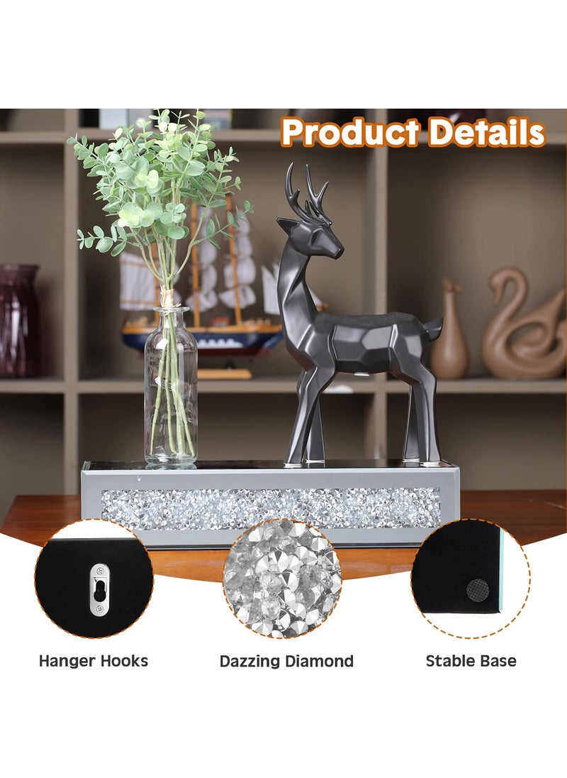 Reginary 2 Pieces Mirrored Floating Wall Shelf Crushed Diamond Crystals Wall Rack Silver Glass Shelves Decorative Hanging Mirror Shelf Display Ledge of Trophy and Photo Frame for Home Bathroom Living Room  - Image 4