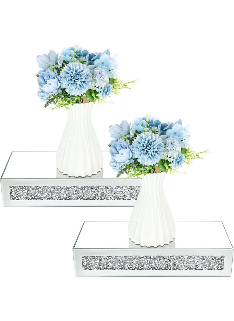 Reginary 2 Pieces Mirrored Floating Wall Shelf Crushed Diamond Crystals Wall Rack Silver Glass Shelves Decorative Hanging Mirror Shelf Display Ledge of Trophy and Photo Frame for Home Bathroom Living Room  - Image 1