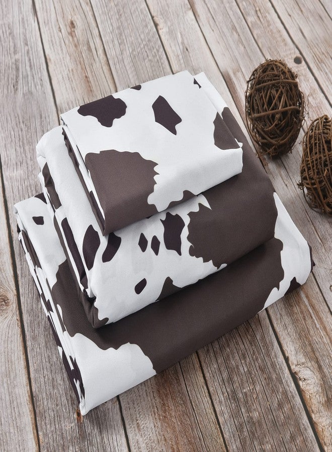 De Leon Collections Cow Hide Print Western Queen Sheet and Pillowcase Set, Brown/White - Image 1