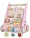 Takeeyce Wooden Baby Walker with Wheels Adjustable Speed Baby Push Walker Montessori Walking Toys for Girls Boys Push and Pull Learning with Baby Activity Center Christmas Birthday Gifts for Toddler - Image 3