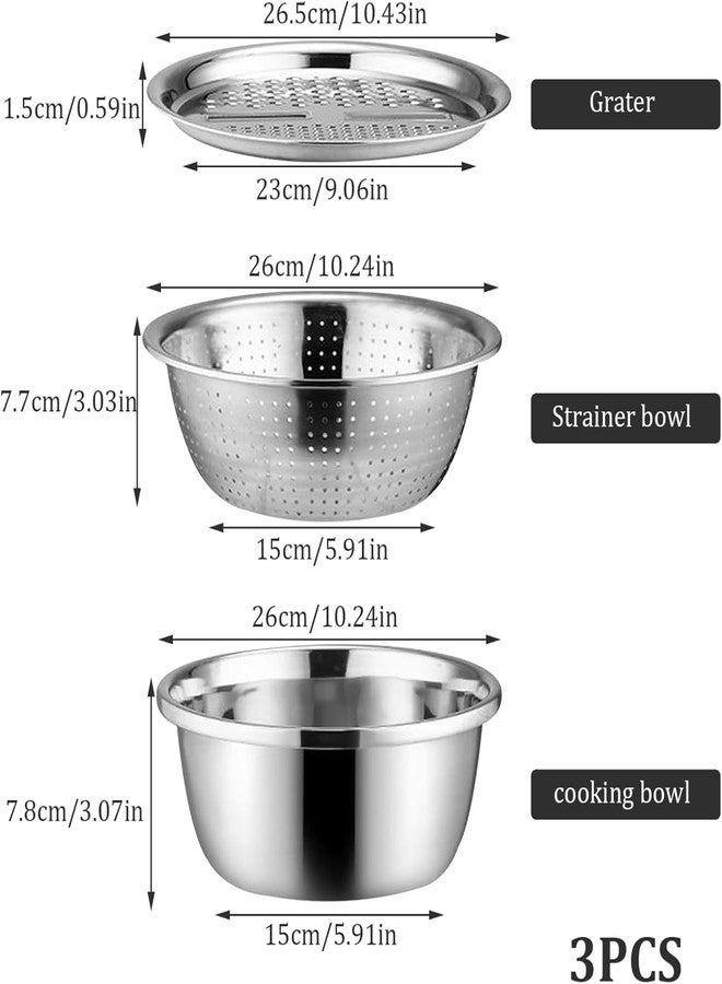 LEKORED 3Pcs Stainless Steel Kitchen Colanders 2 in 1 Fruit and Vegetable Julienne Strainer Bowl Set Fine Mesh Shredding Sink Drain Basin Basket for Fruits Vegetables Rice Washing Mixing - Image 5