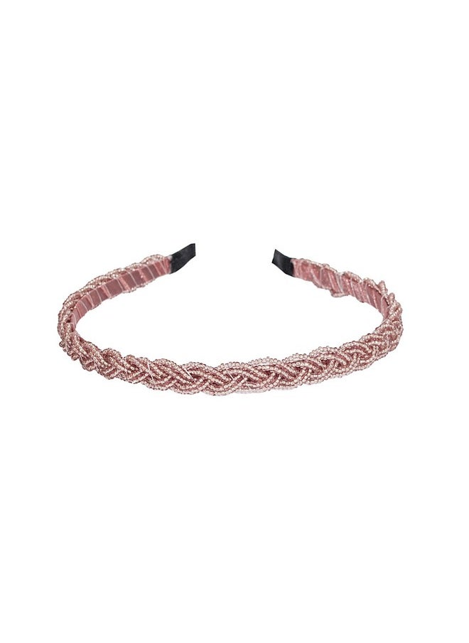 Vogue Hair Accessories - Dusky Rose Pink Metal Braid Beaded Hairband For Women'S - Image 1