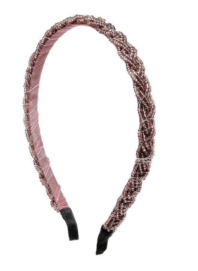 Vogue Hair Accessories - Dusky Rose Pink Metal Braid Beaded Hairband For Women'S - Image 1
