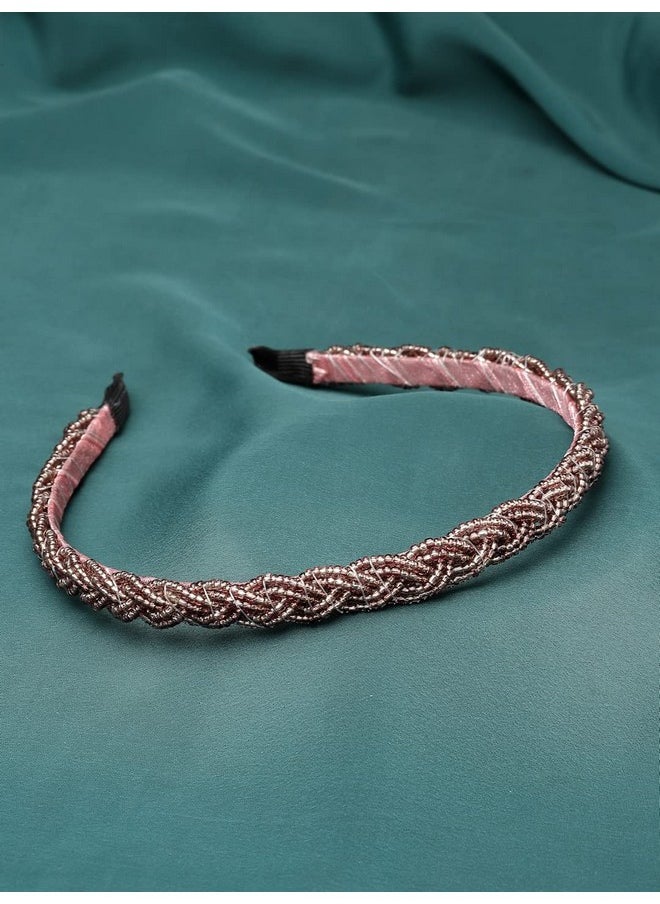 Vogue Hair Accessories - Dusky Rose Pink Metal Braid Beaded Hairband For Women'S - Image 1