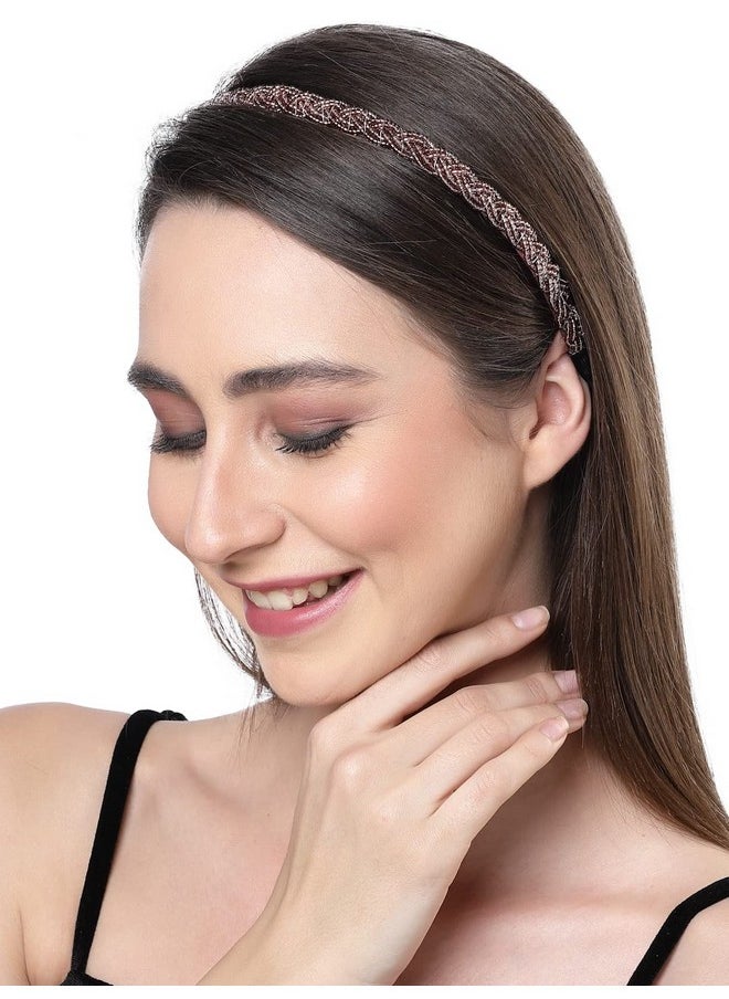 Vogue Hair Accessories - Dusky Rose Pink Metal Braid Beaded Hairband For Women'S - Image 1