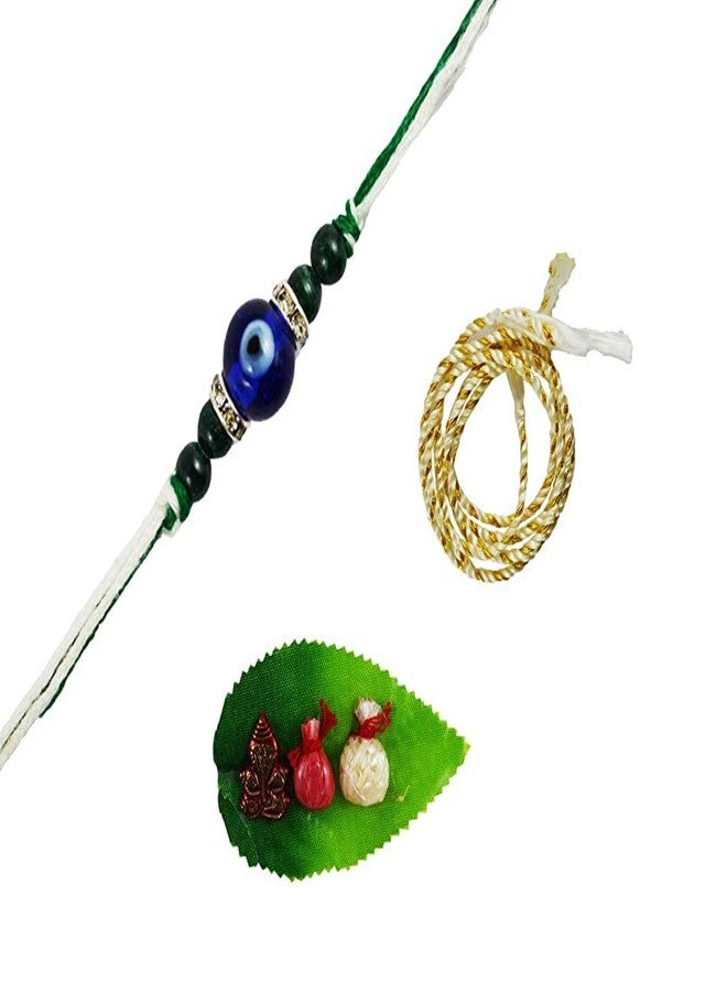 KRITI CREATIONS Unisex Rhinestone Turkish Evil Eye Malachite Multicolour Rakhi for Success, Wealth, Opportunities (2 Dhaga and One Roli Chawal) - Image 1