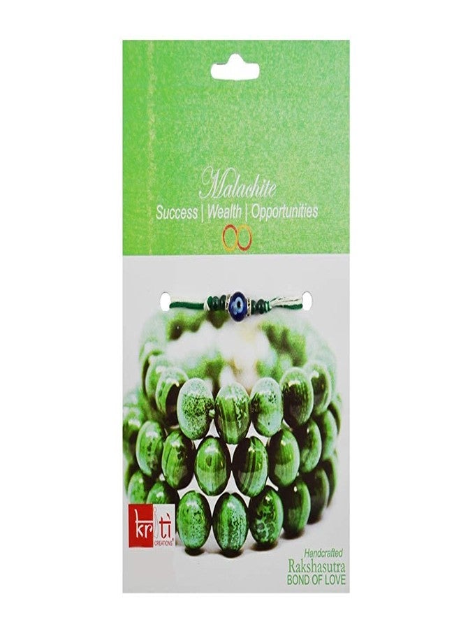 KRITI CREATIONS Unisex Rhinestone Turkish Evil Eye Malachite Multicolour Rakhi for Success, Wealth, Opportunities (2 Dhaga and One Roli Chawal) - Image 2