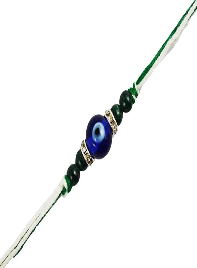 KRITI CREATIONS Unisex Rhinestone Turkish Evil Eye Malachite Multicolour Rakhi for Success, Wealth, Opportunities (2 Dhaga and One Roli Chawal) - Image 3