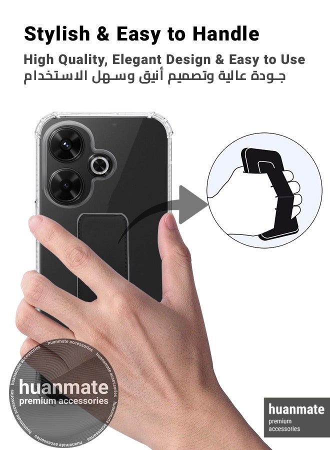 هووانميت حافظة لهاتف شاومي ريدمي 13، حافظة مغناطيسية ممتازة مع حامل مقبض يدوي ومسند - غطاء أنيق وعملي لقبضة معززة وراحة مطلقة وتجربة مشاهدة بدون استخدام اليدين - شفاف/أسود - Image 3