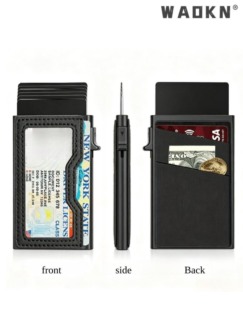 WAOKN Solid Color Card Wallet,  Double-sided Bevel Aluminum Card Holder, Business Card Holder, Ultra-thin and Lightweight, Double-sided Bevel Side-push card holder，Portable Cash Wallet, ID Card, Credit Card, Coin Bag, Anniversary Gift - Image 2