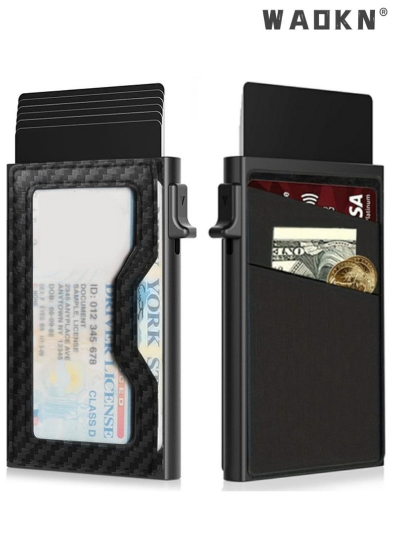 WAOKN Solid Color Card Wallet,  Double-sided Bevel Aluminum Card Holder, Business Card Holder, Ultra-thin and Lightweight, Double-sided Bevel Side-push card holder，Portable Cash Wallet, ID Card, Credit Card, Coin Bag, Anniversary Gift - Image 1