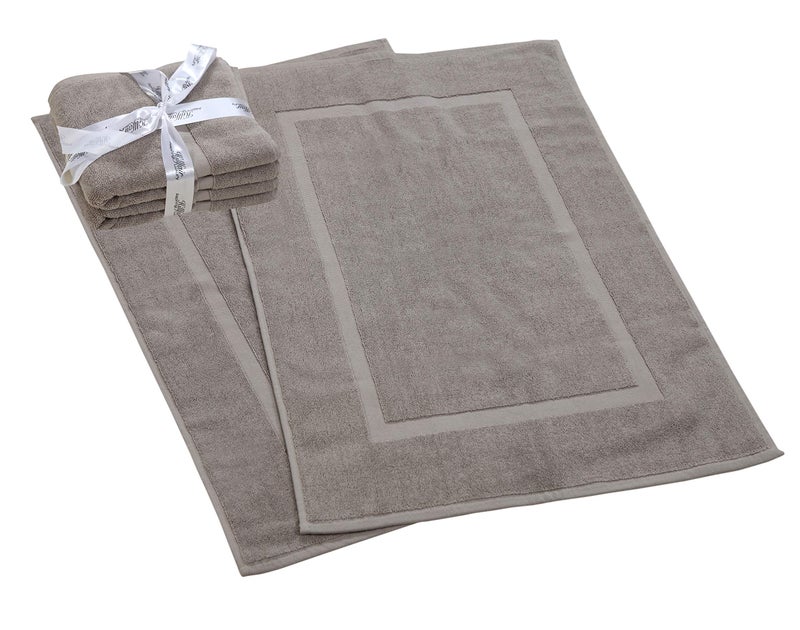 HILLFAIR 900 GSM-Hotel-Spa Tub-Shower Bath Mat Floor Mat - (2 Pack  Khaki-Stone  21 Inch by 34 Inch) - 100% Ringspun Cotton Bath Mat/Bath Rugs Machine Washable Cotton Bath Mats - Terry Bath Mats/Rugs