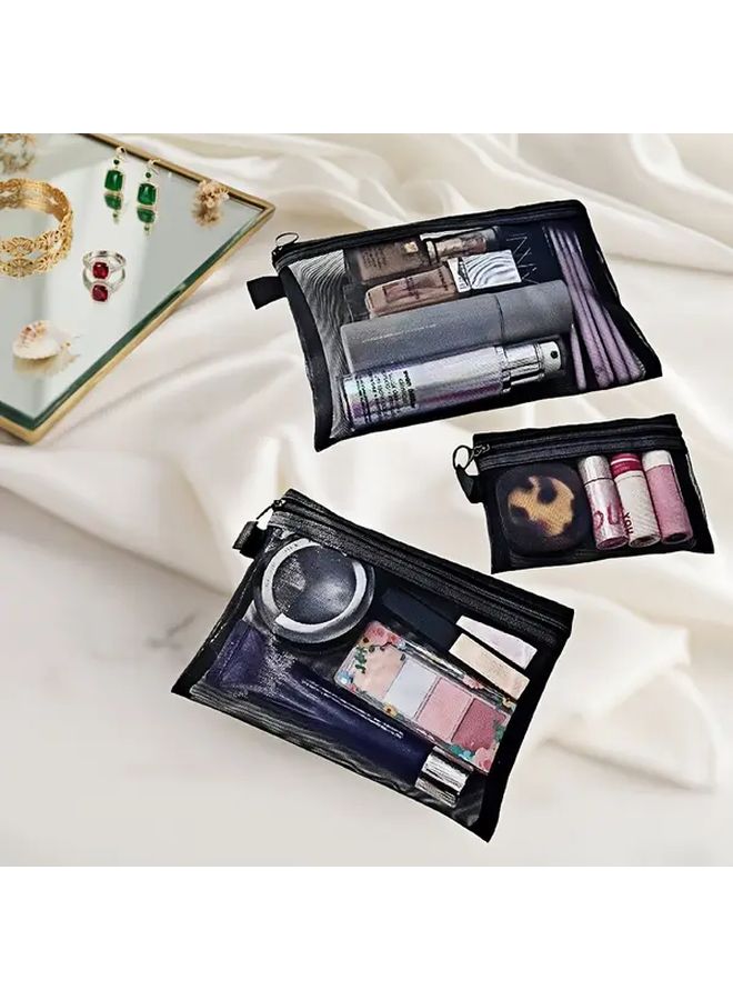 3pcs Mesh Clear Cosmetic Storage Bags Travel Toiletry Organizer Case - Image 3
