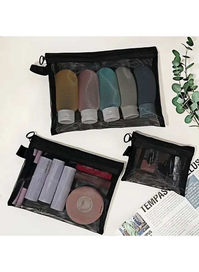 3pcs Mesh Clear Cosmetic Storage Bags Travel Toiletry Organizer Case - Image 1