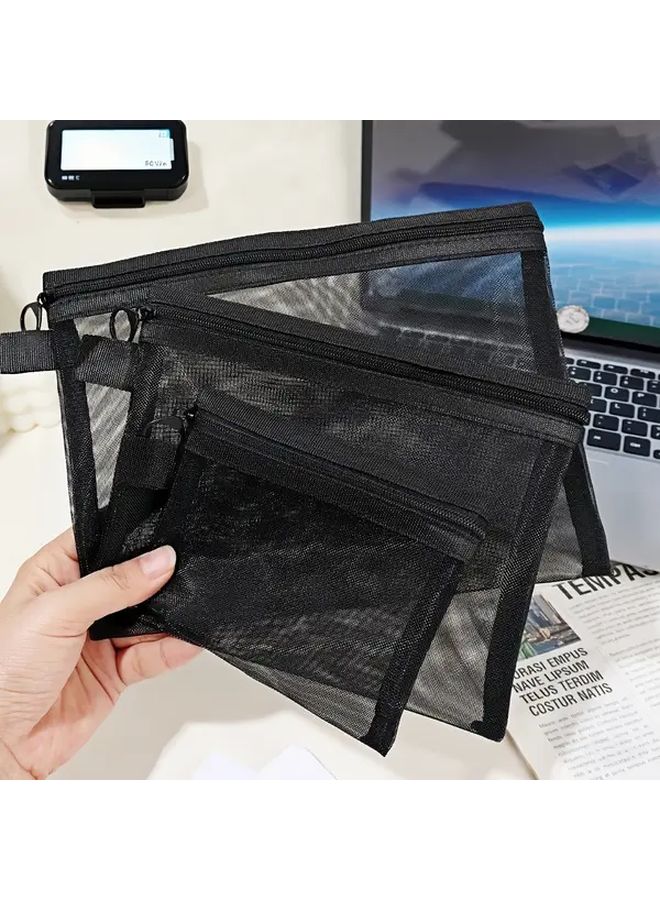 3pcs Mesh Clear Cosmetic Storage Bags Travel Toiletry Organizer Case - Image 2
