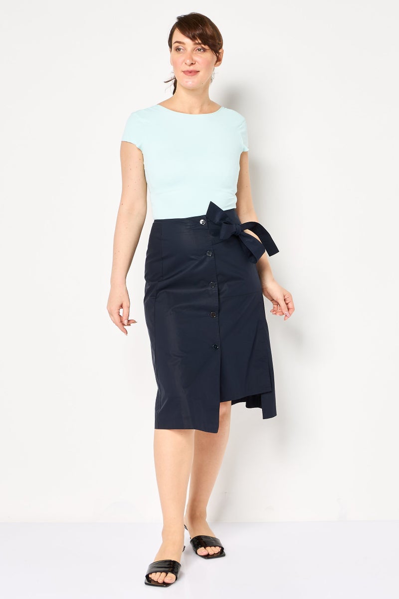 Selected Femme Women Plain Tie Waist A-Line Skirts, Navy - Image 2